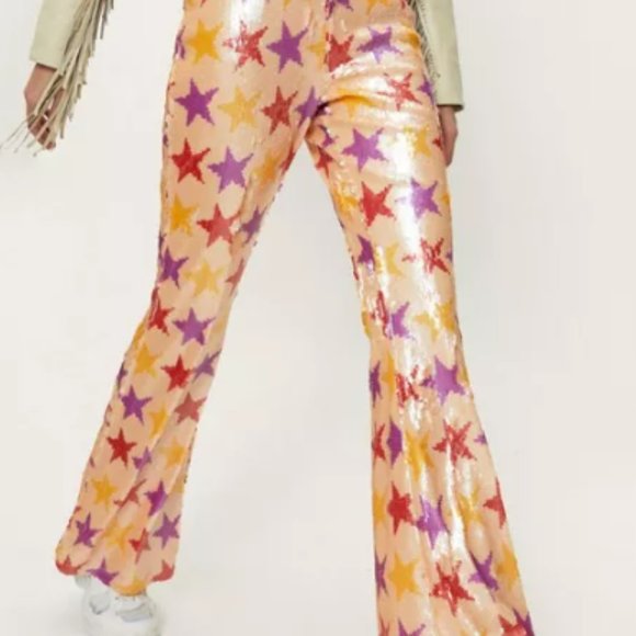 Nasty Gal Sequin Star Flare Pants - Picture 2 of 5